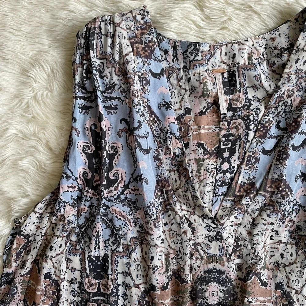 Free People Blouse Darcy Swing Tank Top Bohemian Boho Print Blue S